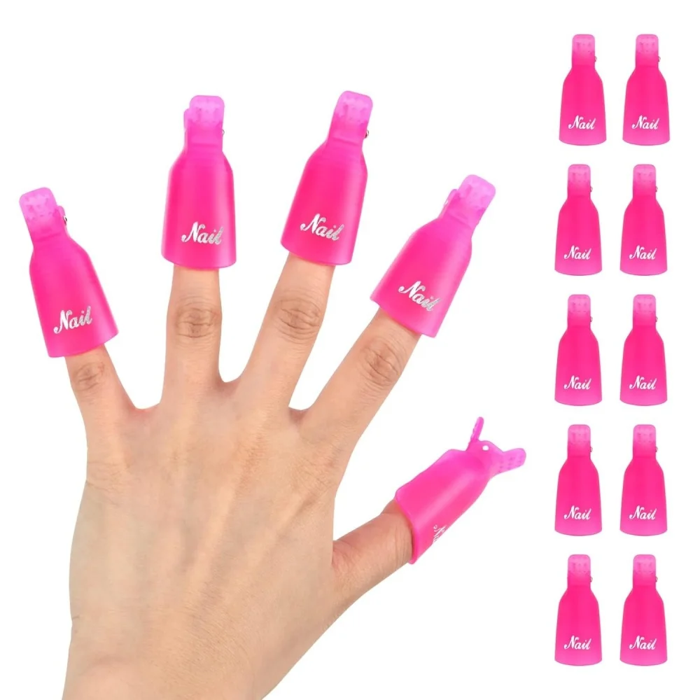 

10PC Plastic Acrylic Nail Art Soak Off Cap Clip UV Gel Polish Remover Wrap Tool