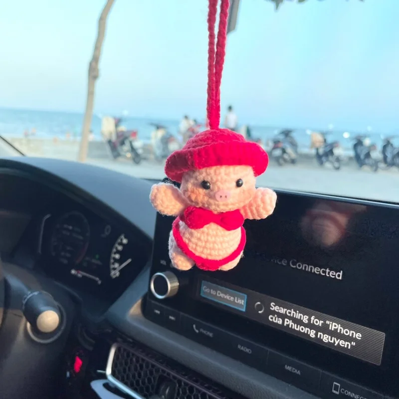 Crochet Pig in Bikini Car Decor, Hanging Animals, Rear View Mirror, Charm Accessories, Funny Gift for Girlfriend and Boyfriend