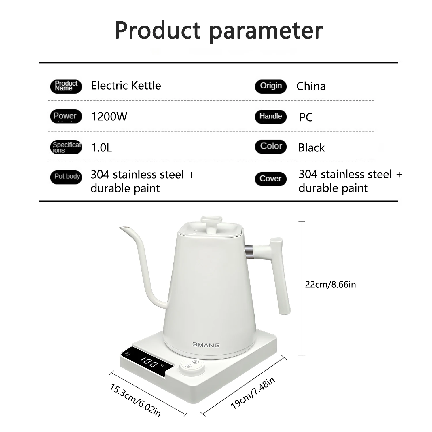 غلاية كهربائية معقوفة 1 لتر 1200 وات، وعاء قهوة مخمر يدويًا، غلاية تسخين سريعة 220 فولت