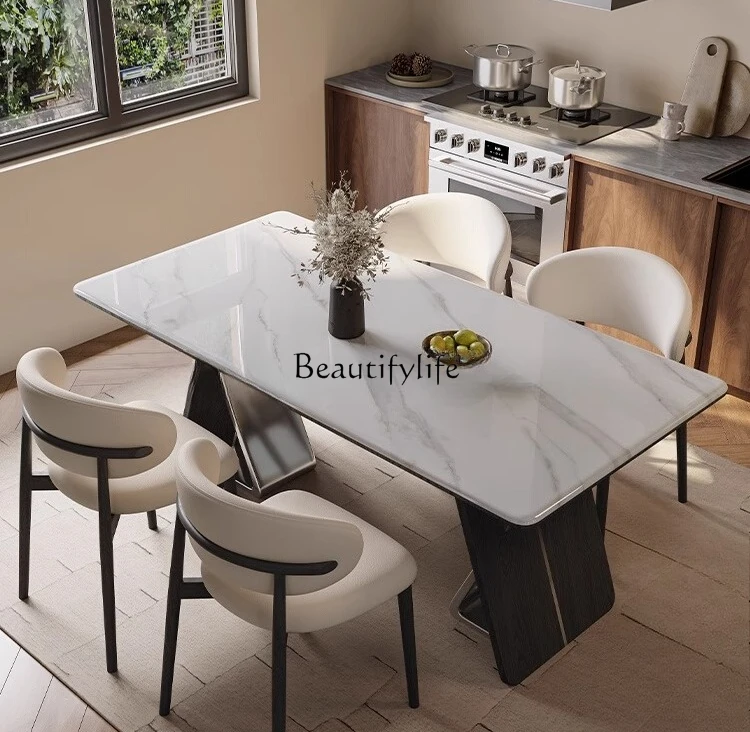 Italian minimalist rock slab dining table microcrystalline stone 2025 new high-end rectangular table