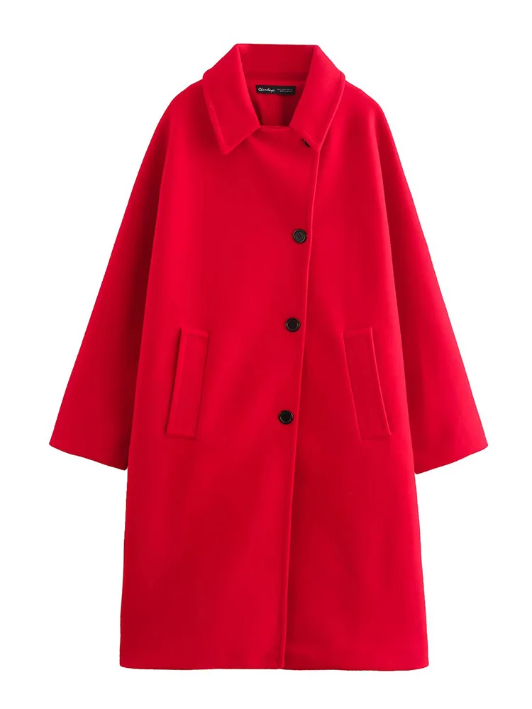 

Красивая новая женская одежда, модное свободное пальто из смесовой шерсти в европейском и американском стиле, длинное пальто с косыми пуговицами