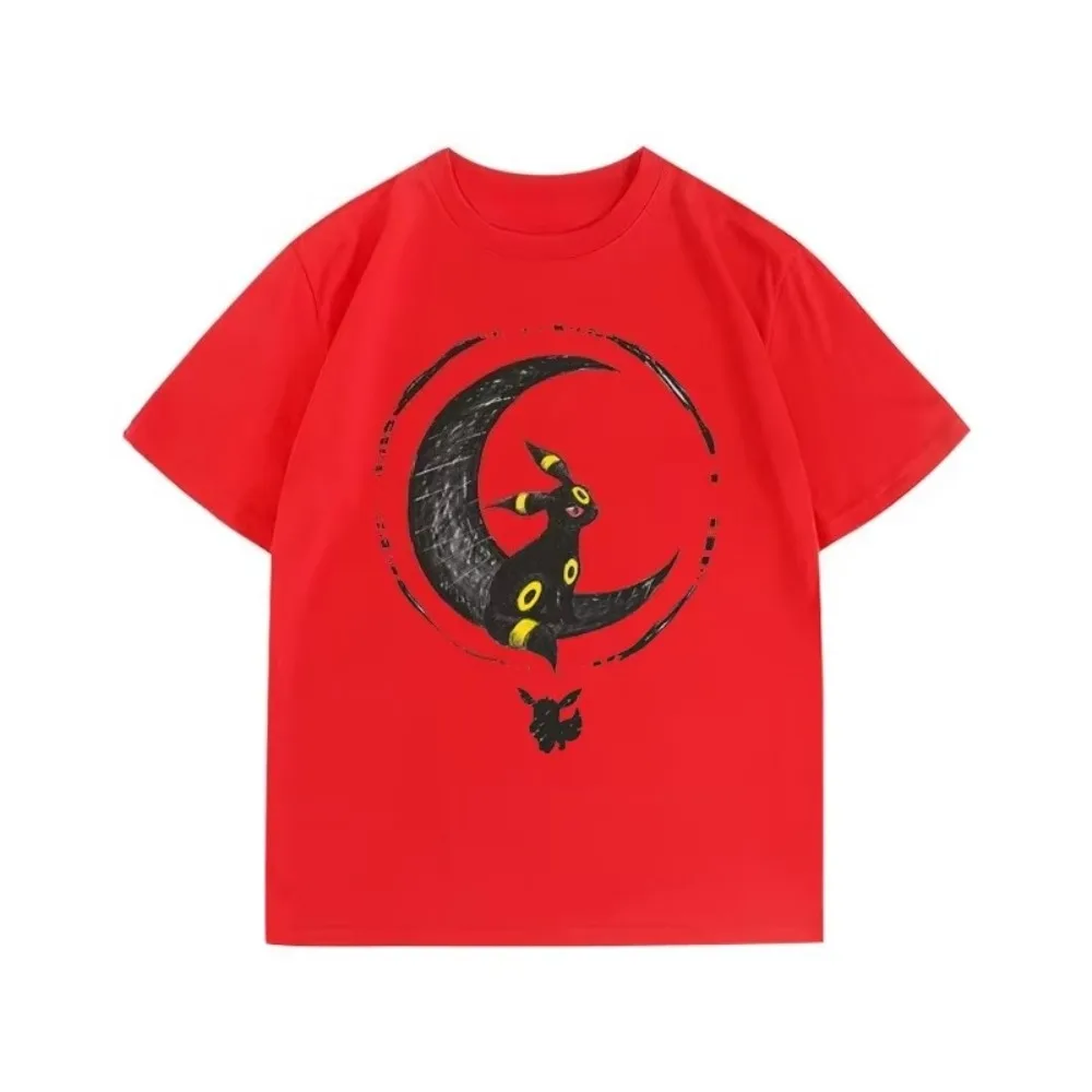 Letnia koszulka z nadrukiem Umbreon z kreskówki Pokémon, męska i damska, Y2K Harajuku, luźna, casualowa, modna, uniwersalna, z krótkim rękawem.