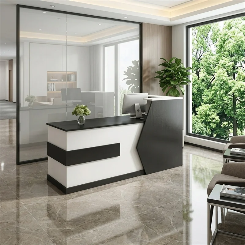 

Modern Reception Desk Simple Office Furniture Cashier Desk Multifunctional Table Parental Advisory Wooden Front Desk for Office