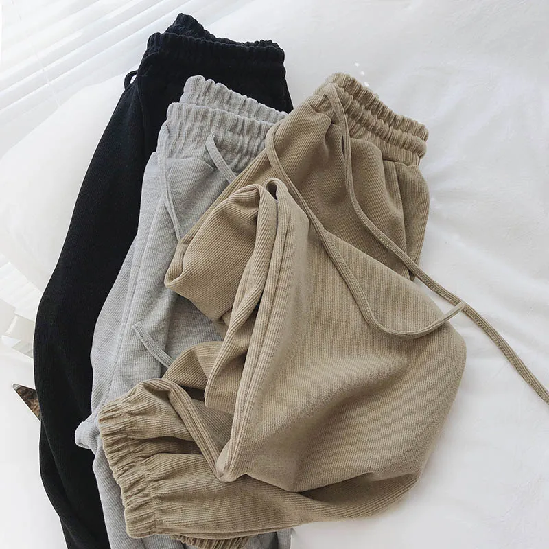 Casual Drawstring Knitted Sports Pants Women's Spring Autumn Loose Korean Style Harem Cuffed Sweatpants Small Stature