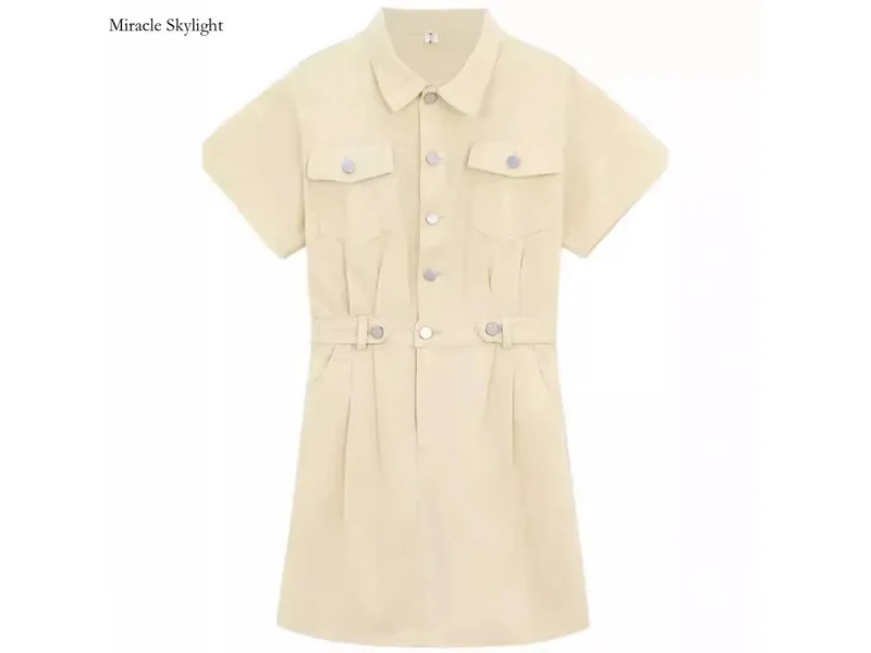 Cotton Polo Neck, Waistband, Sleeved Shirt, Short Skirt, Children's Summer Hong Kong Style, ChiC Wrap Buttocks Dress
