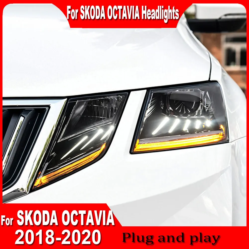 Car Headlights for Skoda Octavia 2018-2020 LED Day Running Head Lamp DRL Running Turn Signal Led Projector Lens Auto Accessories