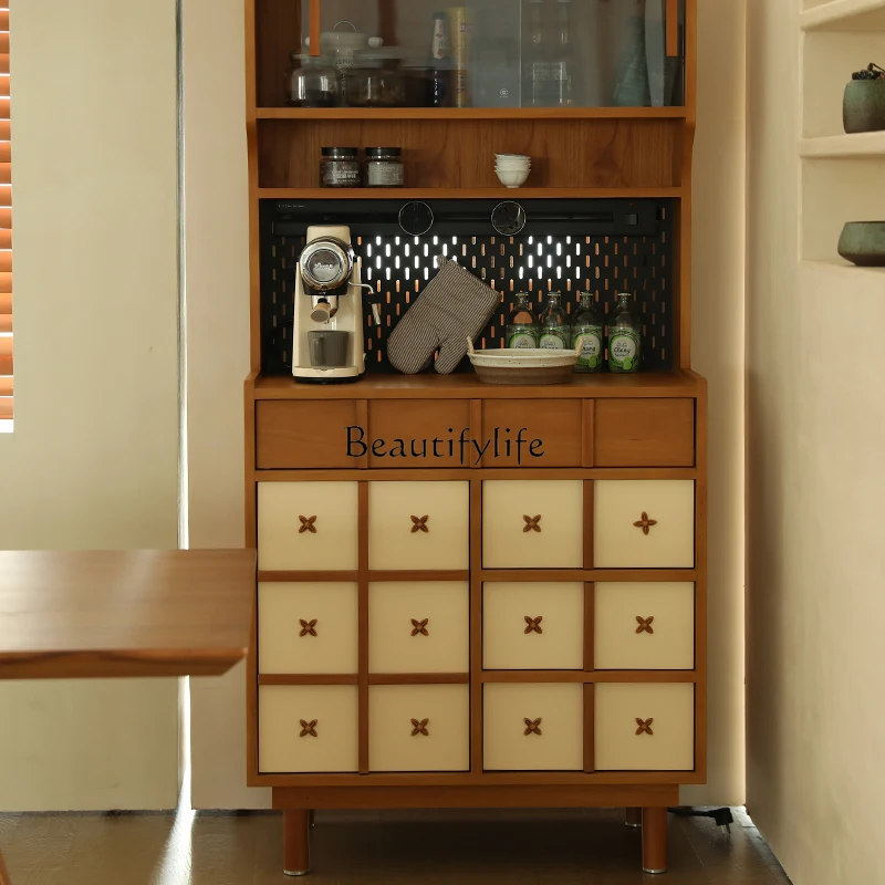 

Teak color matching dining side cabinet solid wood storage against the wall storage cabinet solid wood