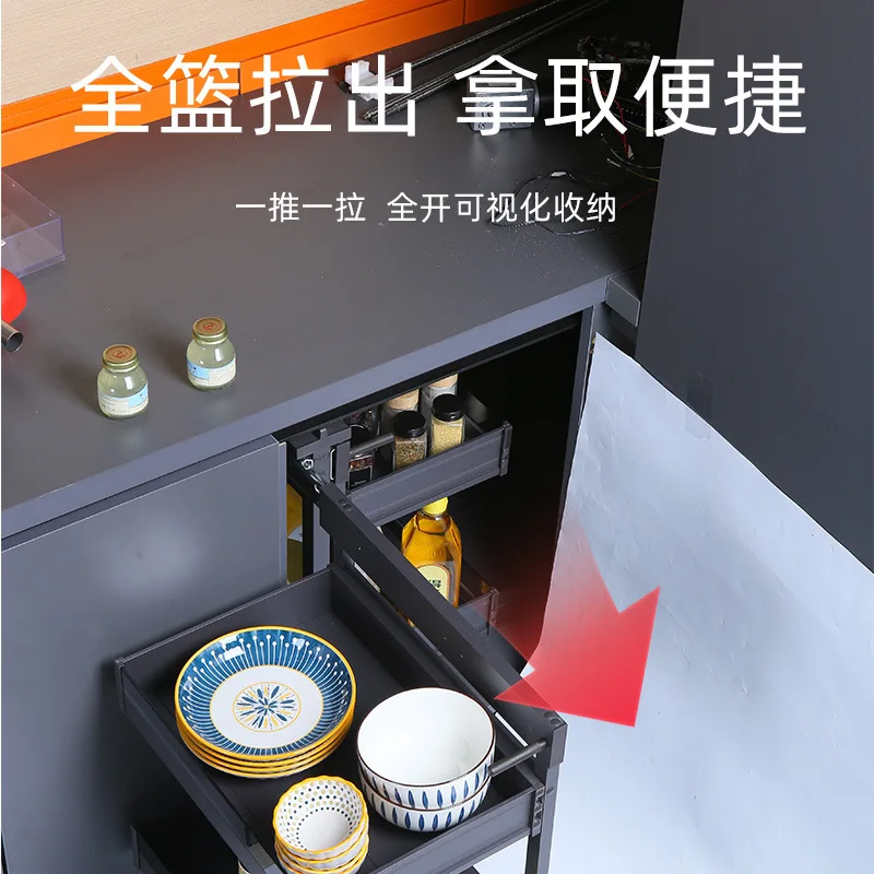 Corner pull basket full pull out little monster all aluminum kitchen cabinet multi-functional rotating corner rack