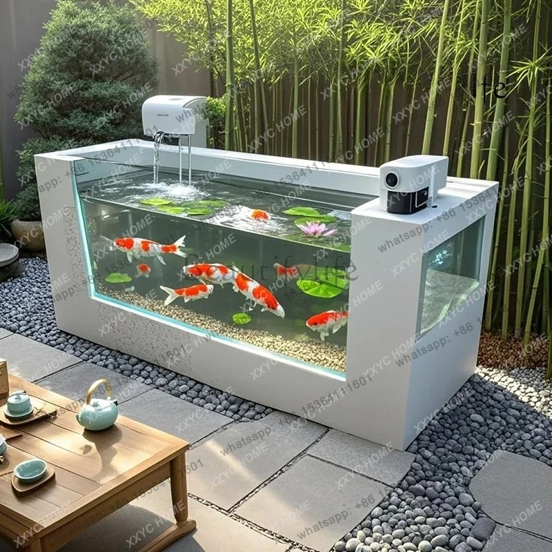 Garden rock slab fish pond thickened glass landscape fish tank balcony fish raising turtle courtyard ecological tank