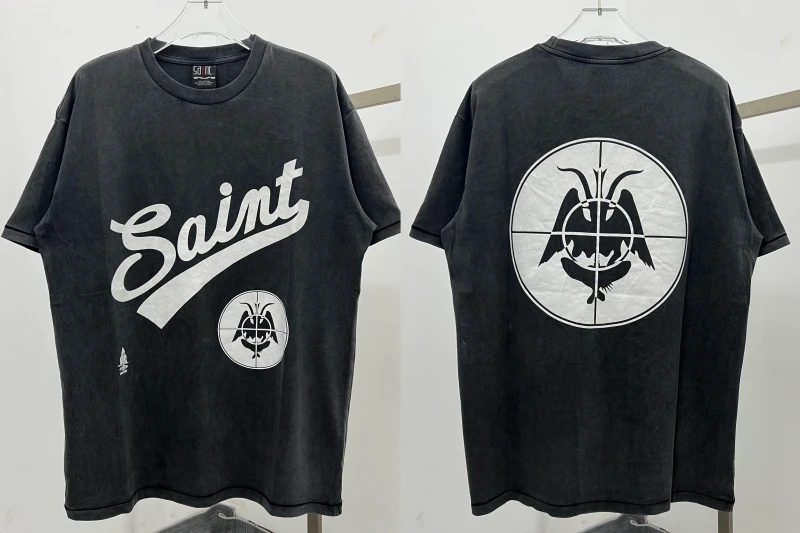 American Style Vintage Worn-look Loose Cotton Half-sleeve T-shirt Unisex Short-sleeved Retro Print Casual round Neck Top