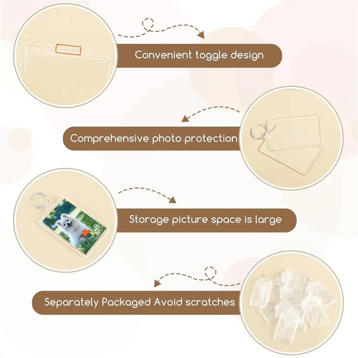50 Pcs Acrylic Photo Keychain Bulk, Clear Photo Keyrings for Photo Paper 2x3 Inch, DIY Custom Keyring Frames for Gifts