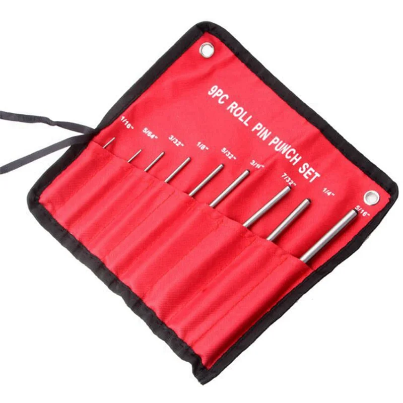 9-Piece Steel Multi-Size Round Heads Pin Impact Set Professional Hollow End Driver Chisel Tool-A79G