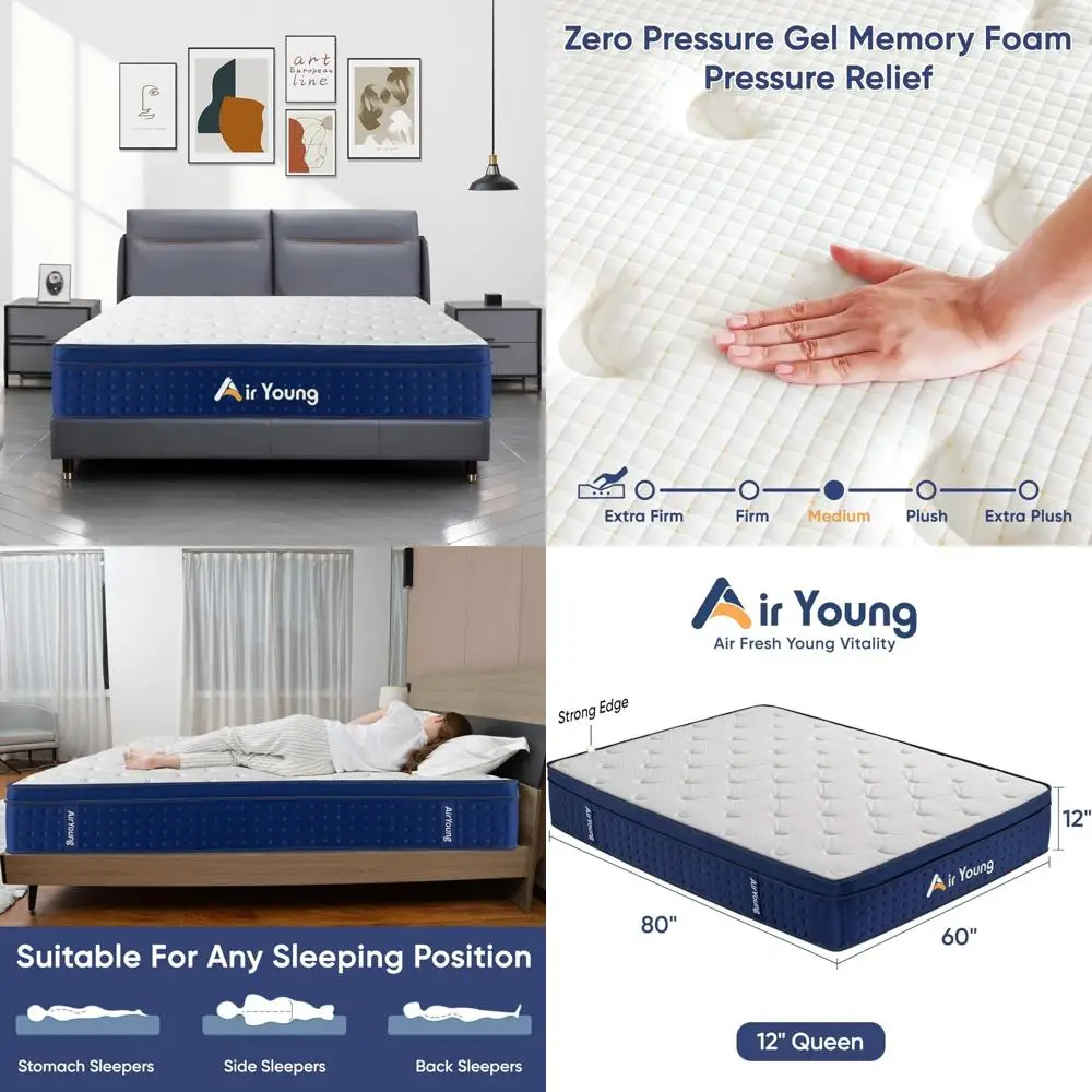 مرتبة هجينة متوسطة الحجم مقاس كوين مقاس 12 بوصة: رغوة الذاكرة الجل وملفات جيب بـ 7 مناطق لتخفيف الضغط #1