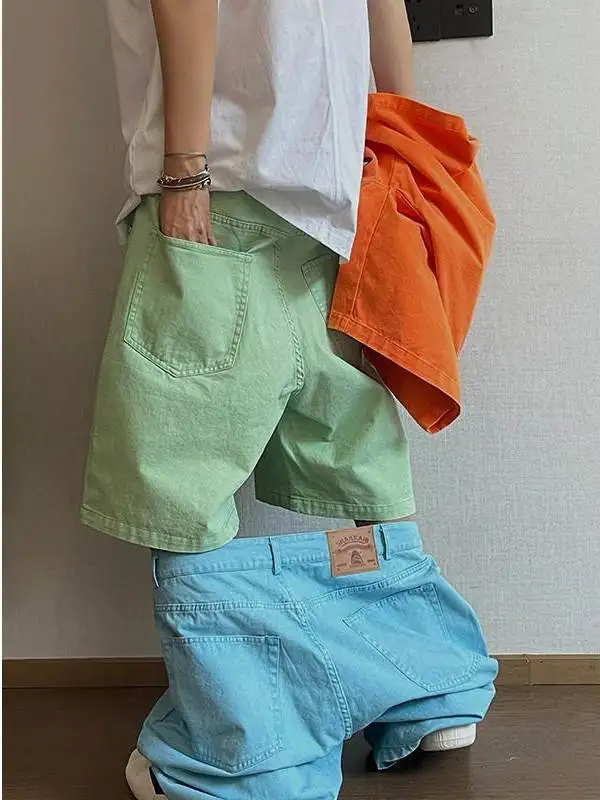 

Large Size 300 Pou Vintage Waed Canvas Loose Straight Leg ort Workwear Five-Point Pants Summer American Sle Casual S...