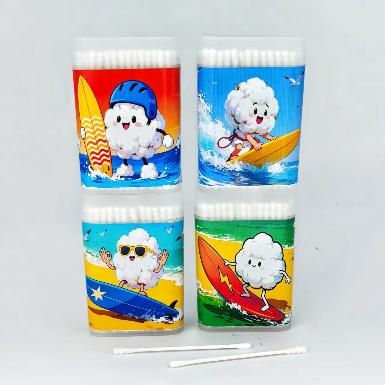 400개 비치 시리즈 창의적인 면봉 서핑 테마 정밀 축 면봉 양면 나사형 면봉 스틱