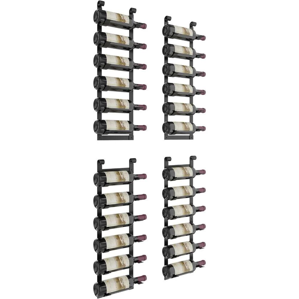 6 Bottle Wall Mounted Wine Rack, Matte Black, Set of 4, Label Forward Design