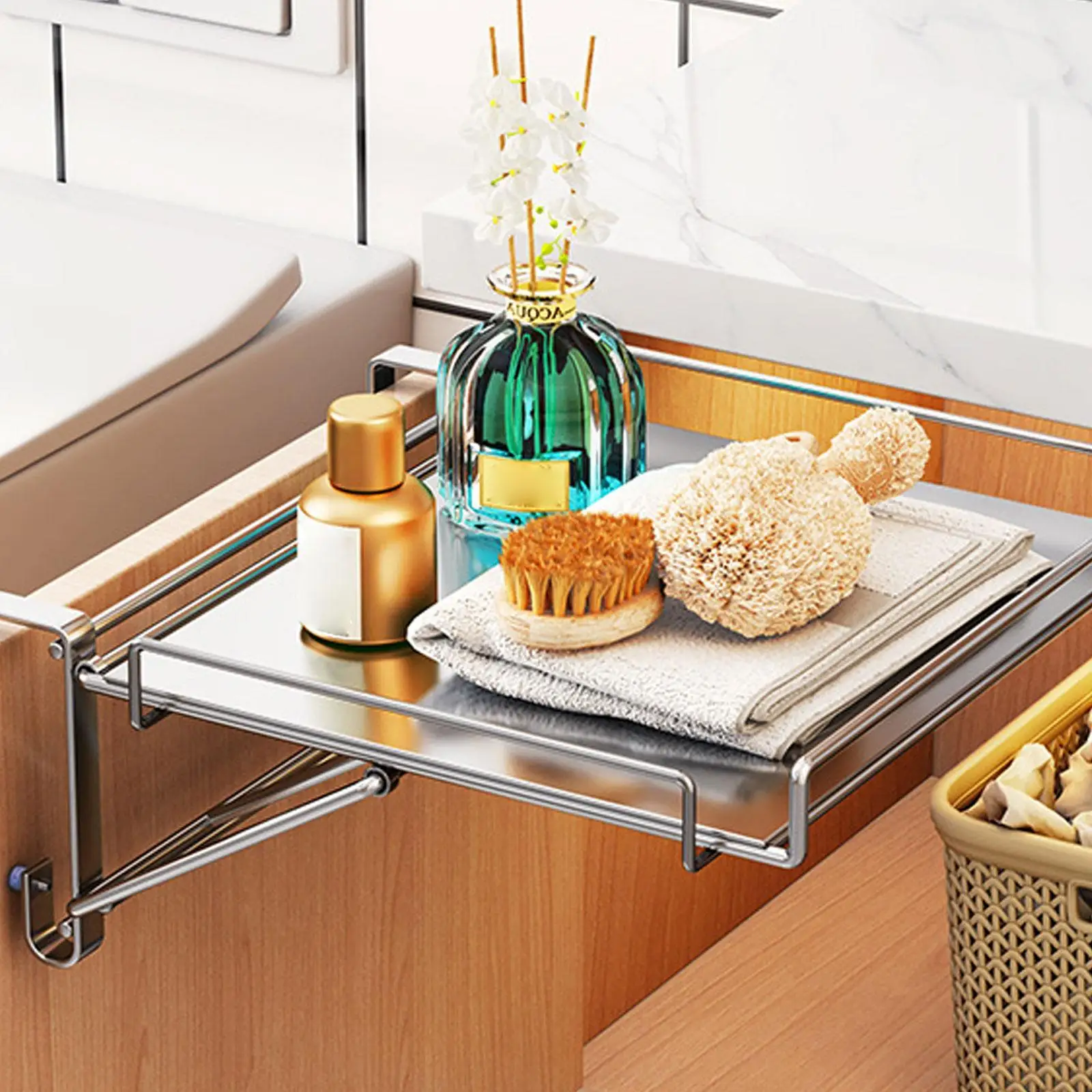 

Kitchen Cabinet Door Hook Organizer Adjustable Portable Accessories Space Saving Countertop Organizer Shelf Rack for Balcony