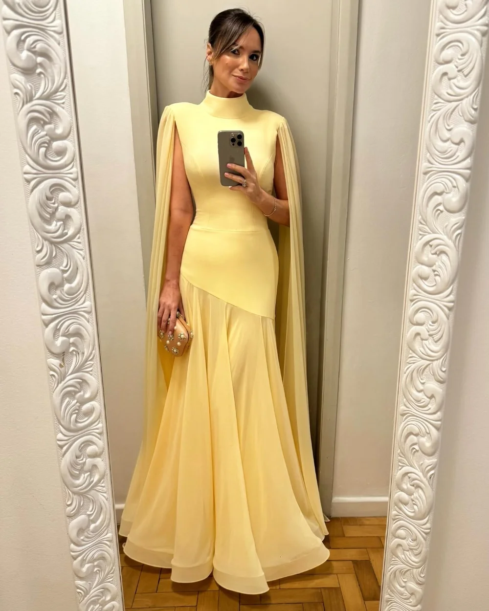 

Customized High Quality Sizes Available Chiffon Ruched Draped Mermaid High Collar Long Dresses Bespoke Occasion Dresses Matching