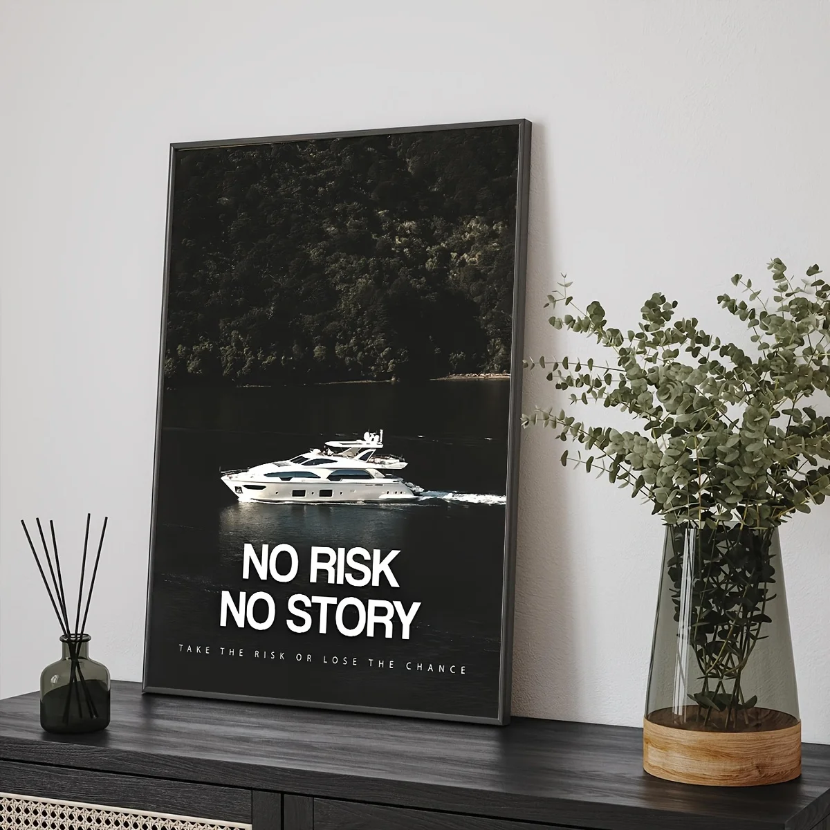 قطعة واحدة من ملصق قماش غير مؤطر - الفن الحديث "لا خطر ولا قصة" ديكور حائط تحفيزي مع يخت فاخر ومشهد طبيعة، جودة عالية