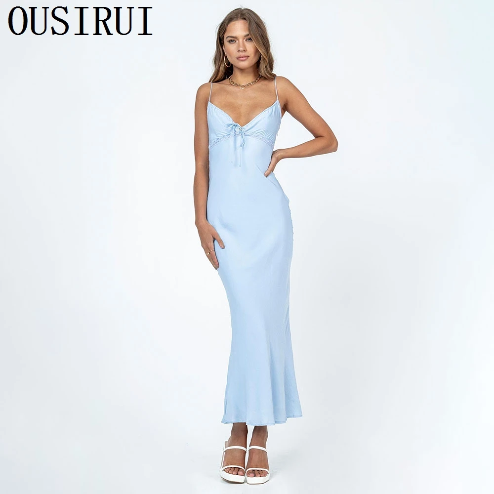 

OUSIRUI Sky Blue Spaghetti Strap Prom Dresses For Woman New Summer Backless Celebrity Gowns vestidos elegantes para mujer