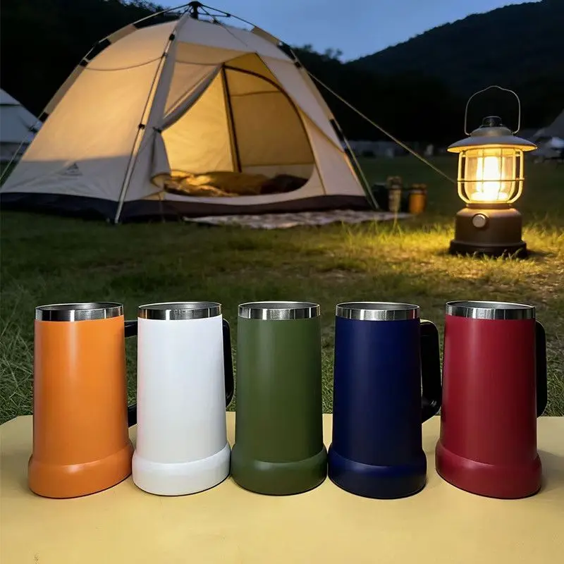 Insulated Stainless Steel Beer Stein Mug Large Volume Drink Tumbler With Handle Home Bar Accessory