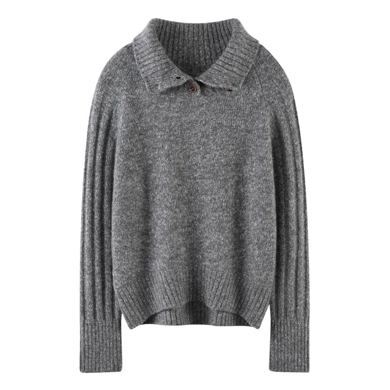 

100 Pure Cashmere Knitted Base Shirt Women's Half High Collar Color Sweater Warm Commute Style Loose Fit Long Sleeve