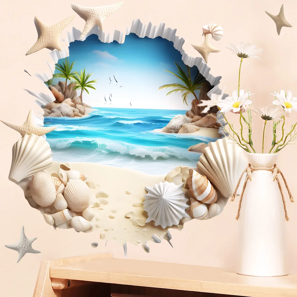 1 Stück Exquisiter Muschel-PVC-Toilettenaufkleber für Strand und Meer, Wasserdichter Selbstklebender Dekorativer Wandaufkleber für Badezimmer – Detail 5