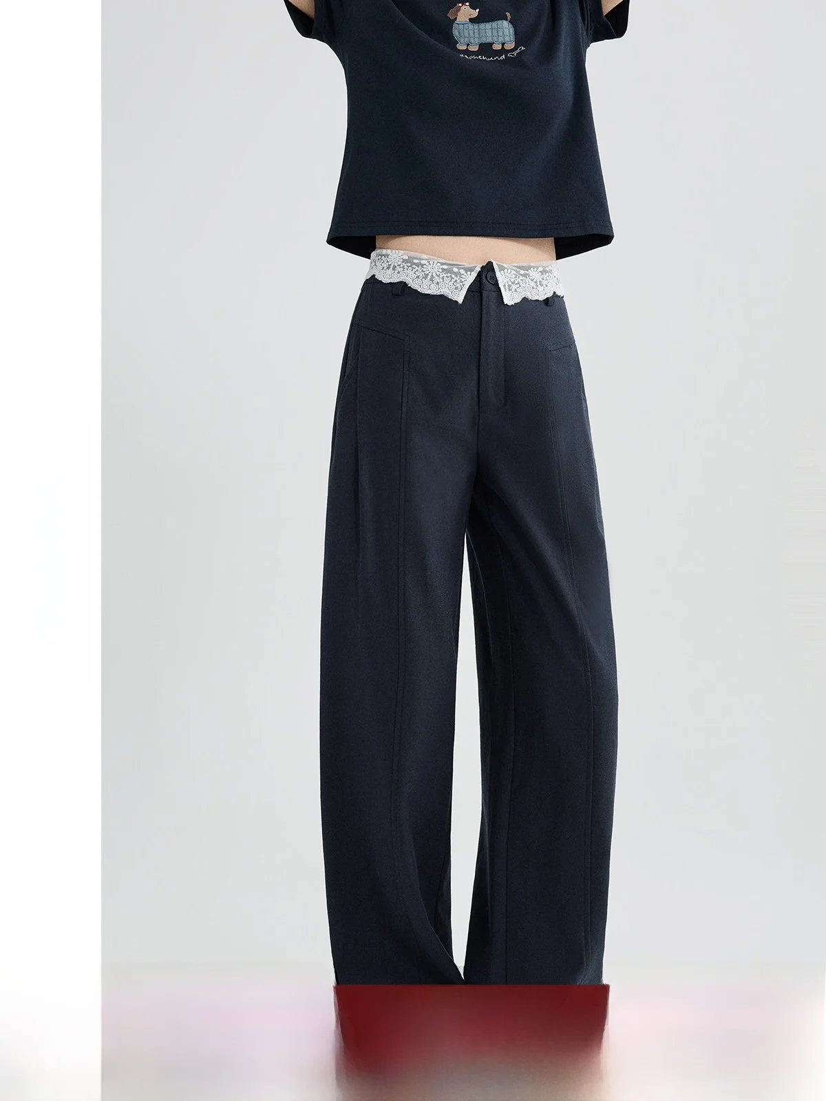 

High Waist Lace Patchwork Wide Leg Casual Pants Women's Summer 2026 Loose Fit Straight Leg Slimming Trousers