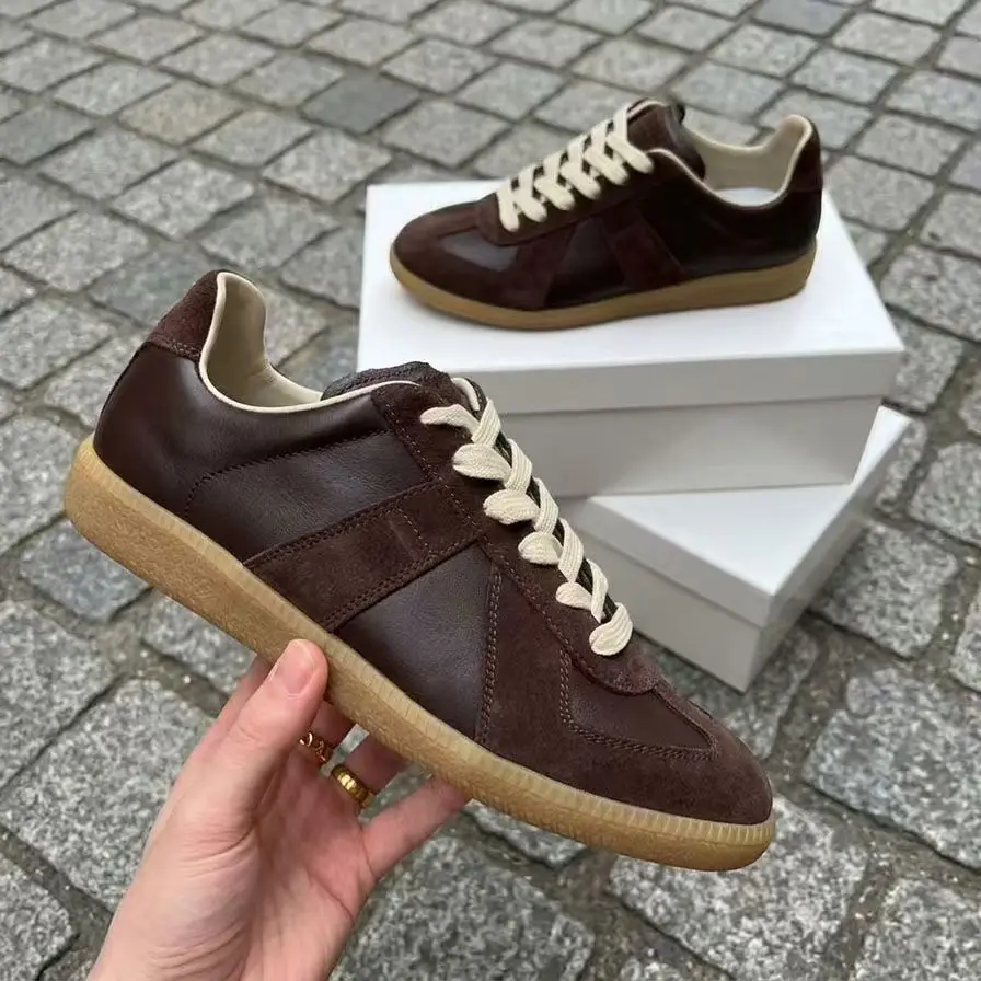 New Retro Leather Patchwork Training Shoes Unisex Flat Tennis Shoes Luxury Designer Women's Casual Sport Shoes
