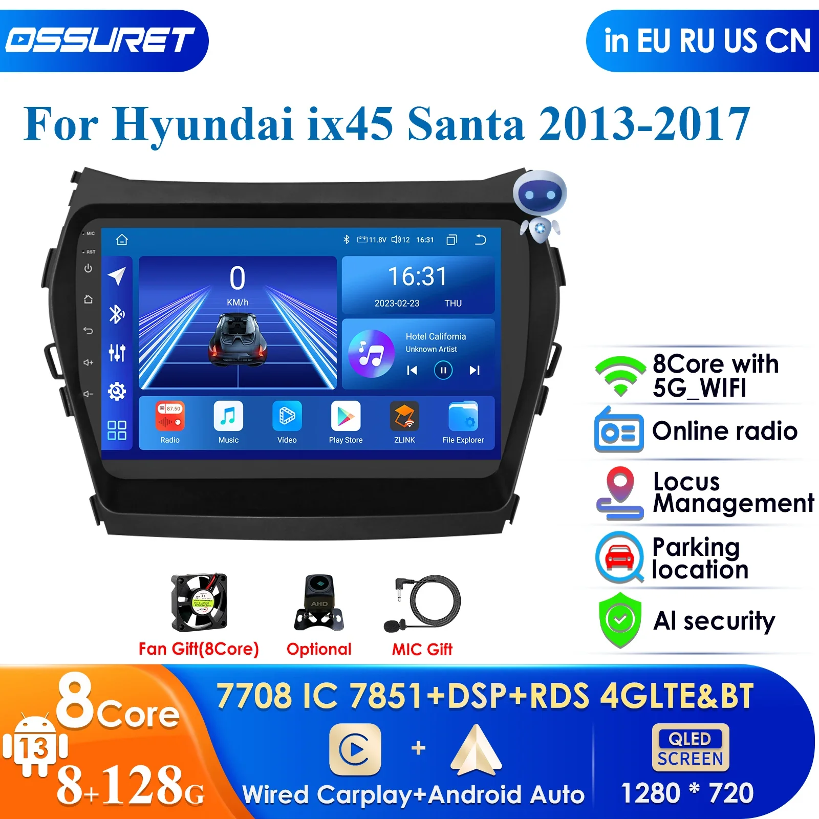 

Carplay 4G-LTE 9 inch Android GPS For Hyundai Santa Fe 3 2013 2014 2015 2016 2017 IX45 Car Radio Android Multimedia Video Player