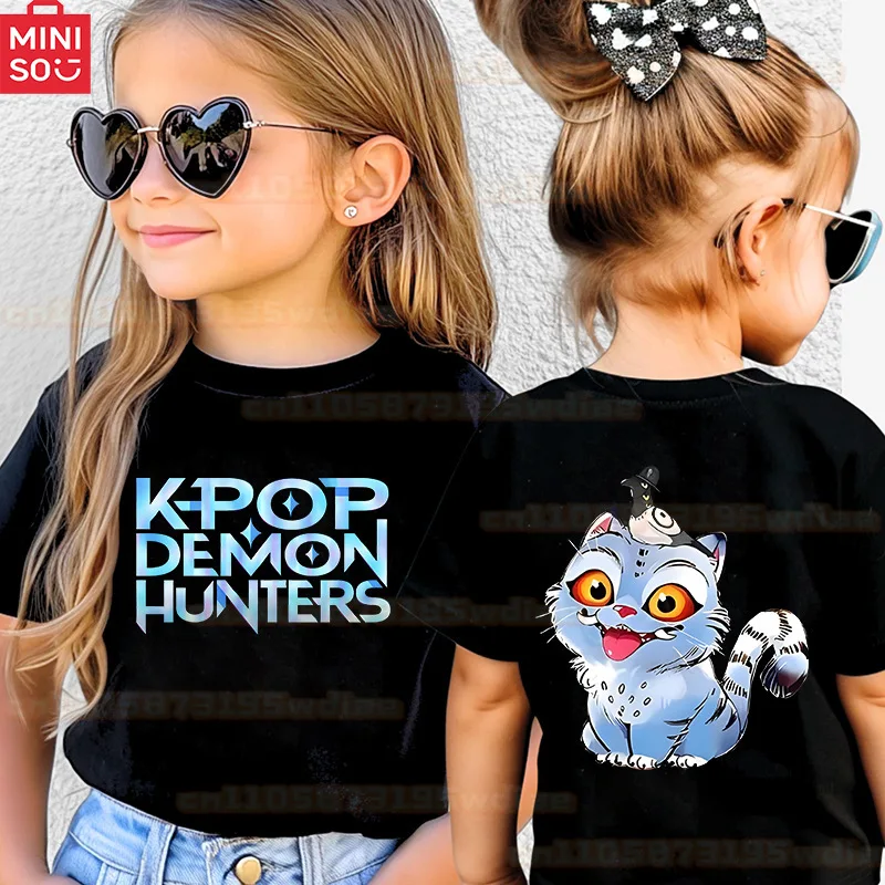 MINISO KPop Demon Hunters 2025 Girls’ 3D Printed Cosplay Dress Halloween Stage RolePlay with Mira Rumi Zoey kids short sleeves