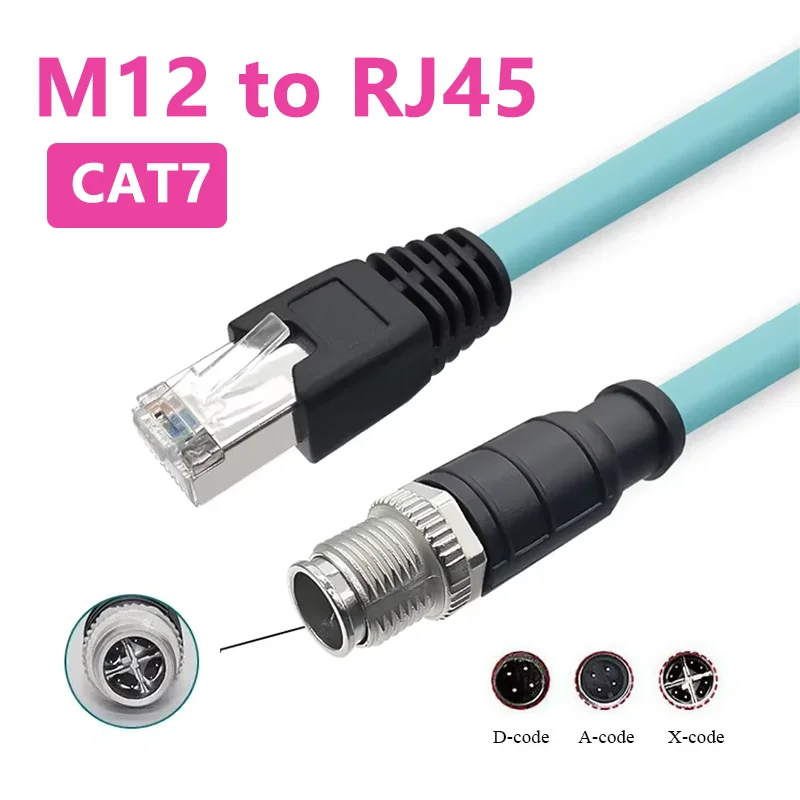 Waterproof M12 8Pin X Code to RJ45 Network Cable Connector IP67 8 4Pin A/D/X-type Connection Coding Line Cat7 10GB Ethernet Wire