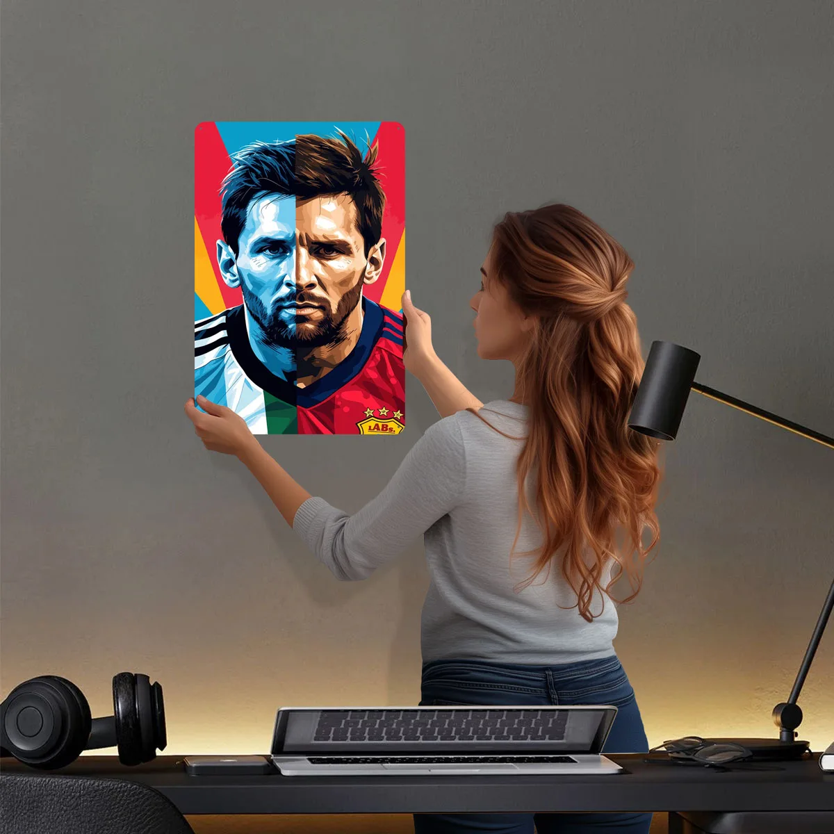 Cool Messi Portrait Tinplate Signs Sport Poster Wall Art Mural Custom Metal Sign for Wall Art Decoration Room Decor Retro Garage