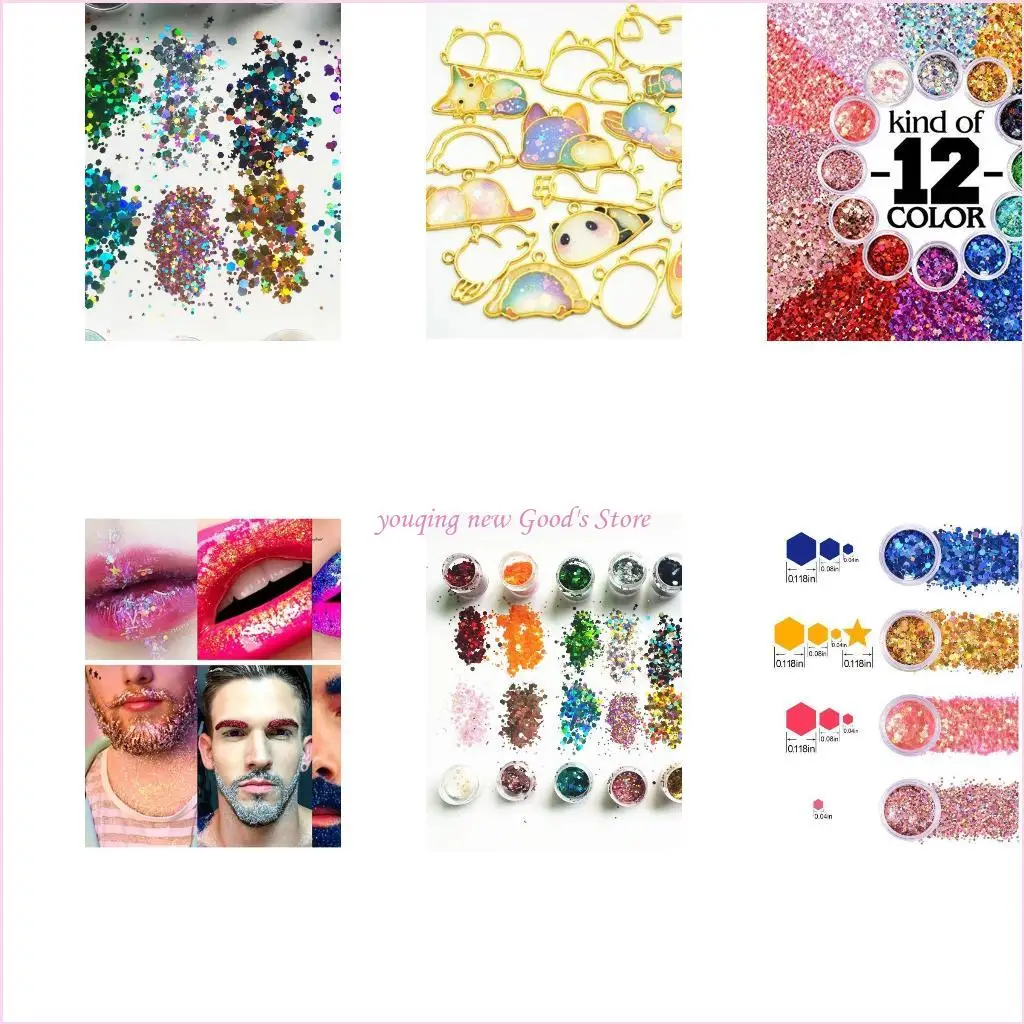 

57QA 12 Colors Star Round Chunky Glitter Flakes Sequins