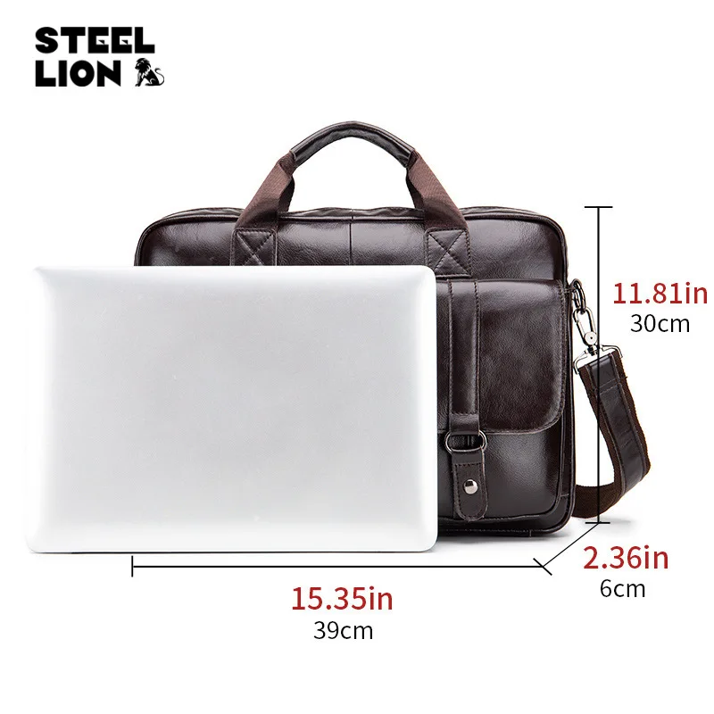 Cowhide men's briefcase head layer cowhide computer storage business large capacity hand shoulder bag