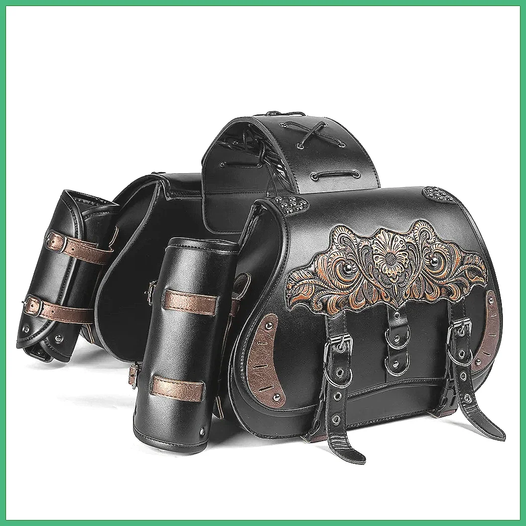 Universal Retro Embossed Motorcycle Hanging Bag, PU Leather Rider Modification Pouch, Multi-Model Fit for Harley Honda Yamaha