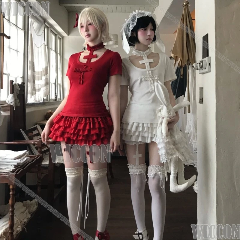 الأرنب الأرنب جيراي كي فتاة تأثيري حلي القوطية البدلة الرقبة التفاف تي شيرت كعكة تنورة اليقطين السراويل هالوين الزي Y2K الملابس