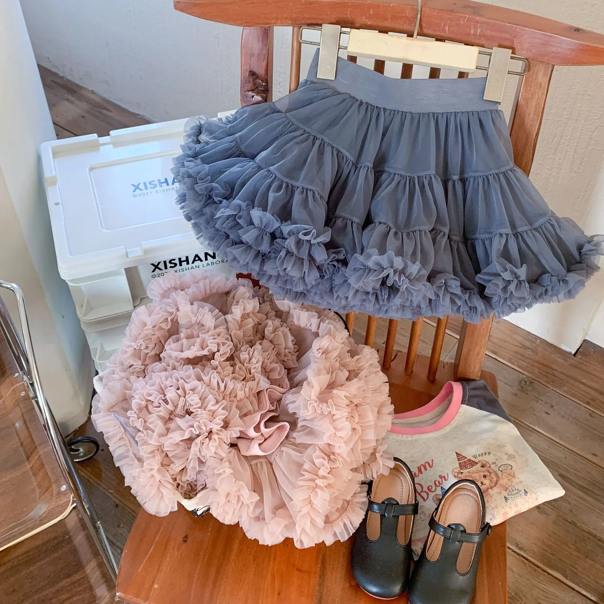 

2023 Spring Korean Children's Clothing Baby Tutu Skirts High Quality Pink/Grey Fluffy Ballet Party Skirt Girls Clothes