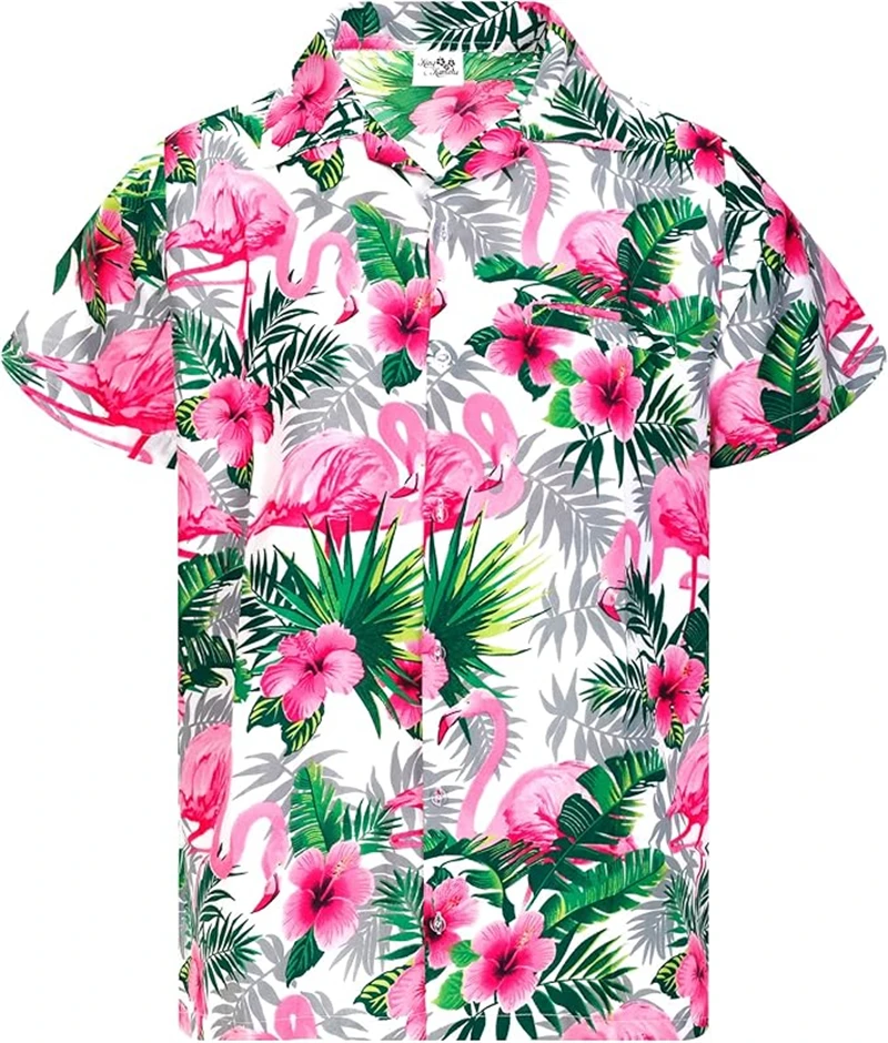 

New Fashion Men's Shirt Flamingo Pattern 3D Printed Lapel Short-sleeved Hawaiian Shirts Loose Casual Fashion Oversized Clothing