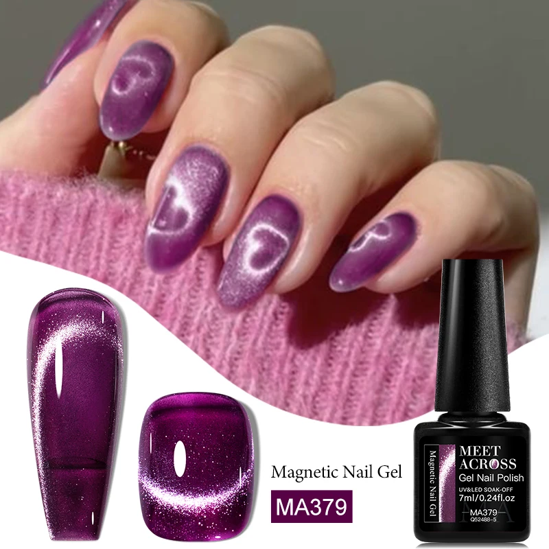 MEET ACROSS 7ml Kat Magnetische Gel Nagellak Semi-Transparante Nail Art Gel Winter Herfst Kerst Glitter Vernis voor Nagels