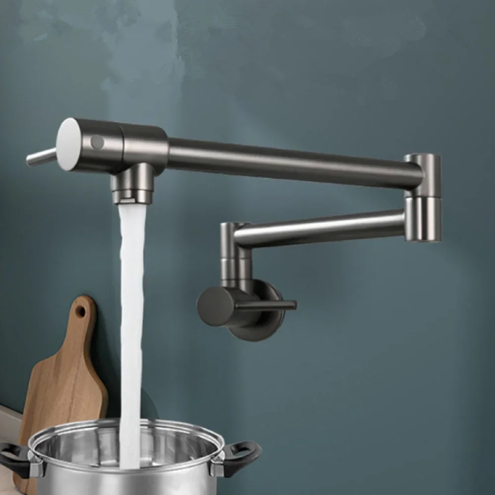 Rose Gold Water Cold Pot Filler Faucet Wall Mounted Foldable Kitchen Faucet Grey Sink Tap Rotating Folding Spout Brushed Gold