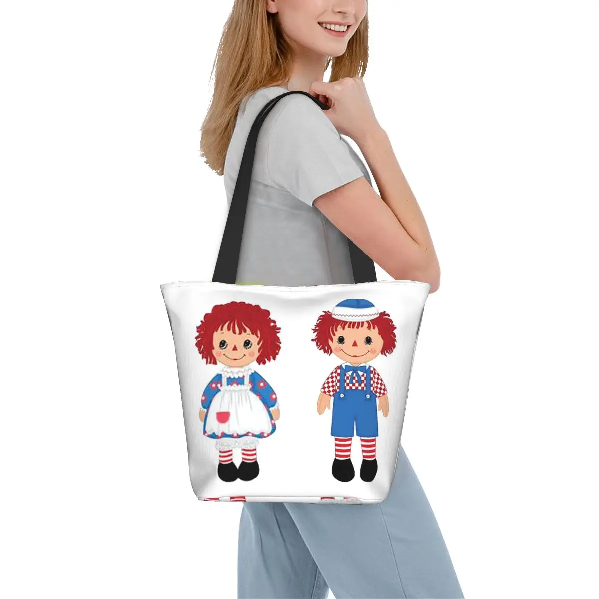 

Raggedy Ann And Raggedy Andy, винтажные куклы, сумка для покупок, парусиновая сумка на плечо большой вместимости, сумка для покупок, продуктовая сумка