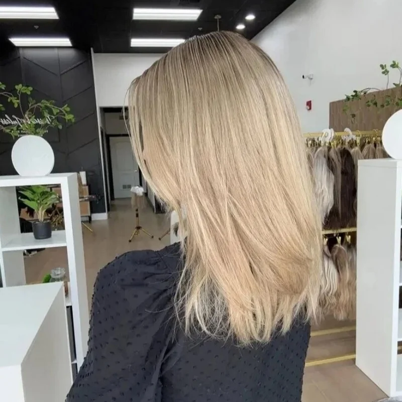 Wig Sintetis Pirang Muda Berkualitas Tinggi Model Lurus Alami Sebahu, Diskon, Serat Tahan Panas Aman untuk Penggunaan Sehari-hari dan Pesta