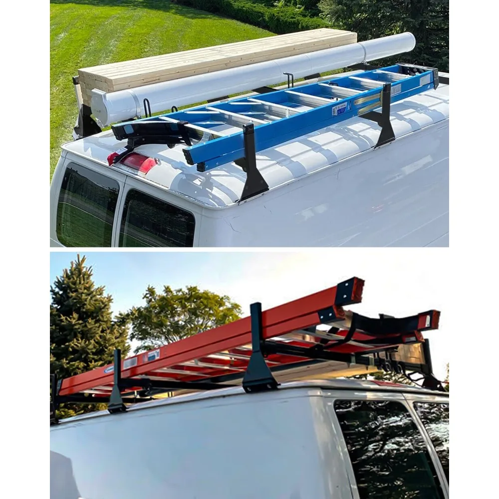 حامل سلم رف سقف فان متوافق مع فورد إكونولين E150 E250 E350 1992-2015 وشيفروليه إكسبريس 1500 2500 3500 Long-T