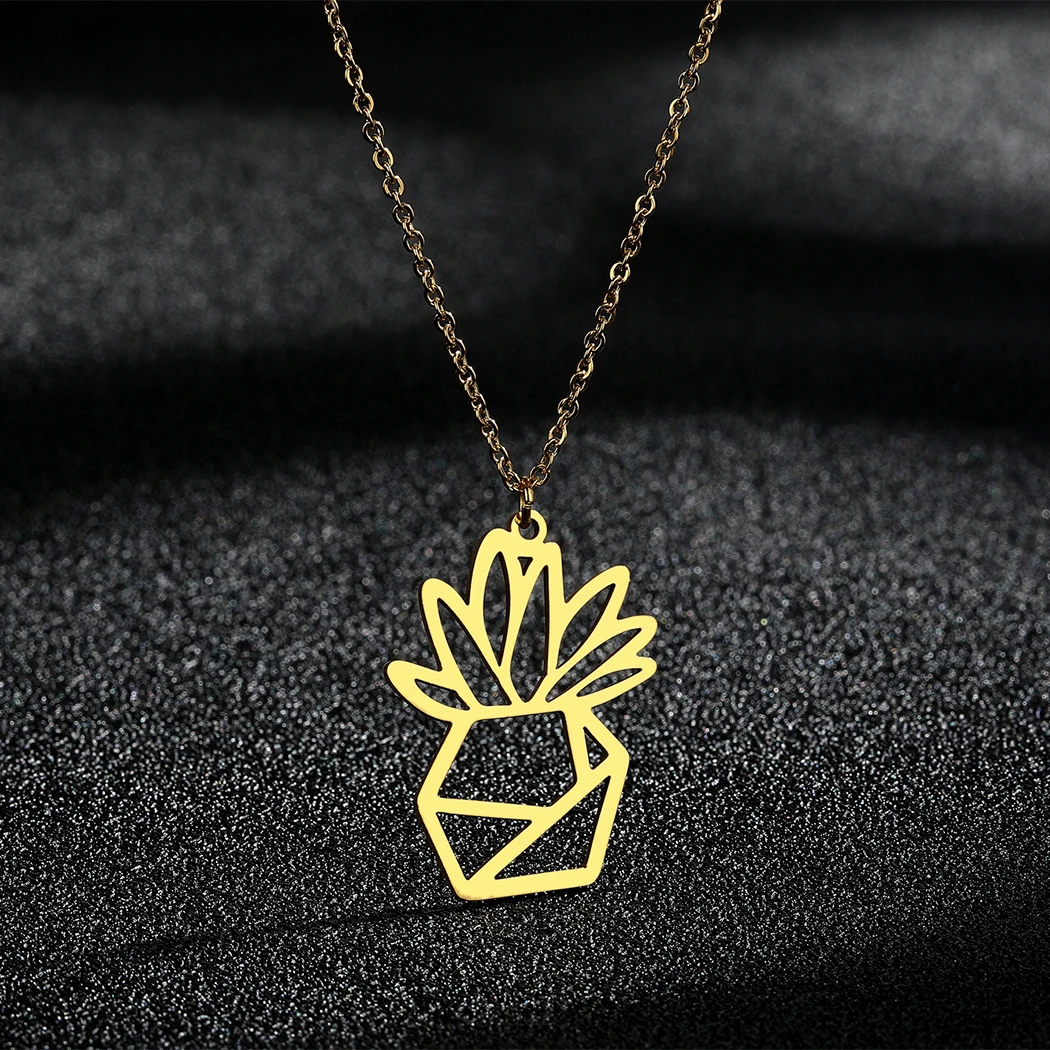 Todorova Stainless Steel Artistical Origami Flower Pendant Necklace For Women Men Personality Charm Party Jewelry