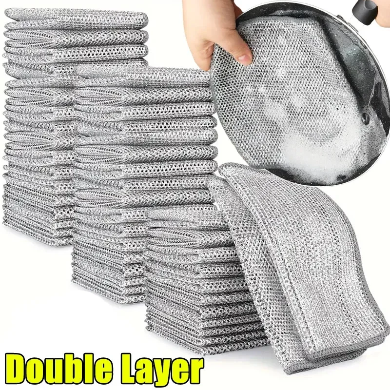 1/50 Stuks Magic Vaatdoek Zilver Draad Schoonmaken Keuken Doek Verdikte Microfiber Wassen Handdoek Ingebouwde Spons Staaldraad Bal vod