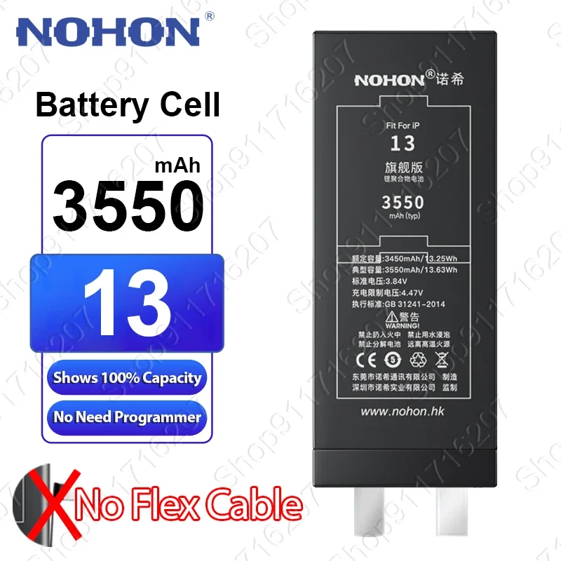 NOHON High Capacity Battery for iPhone 13 12 Mini 14 15 Pro 11 XR XS Max Replacement Batteries Repair BMS 100% Health Battery