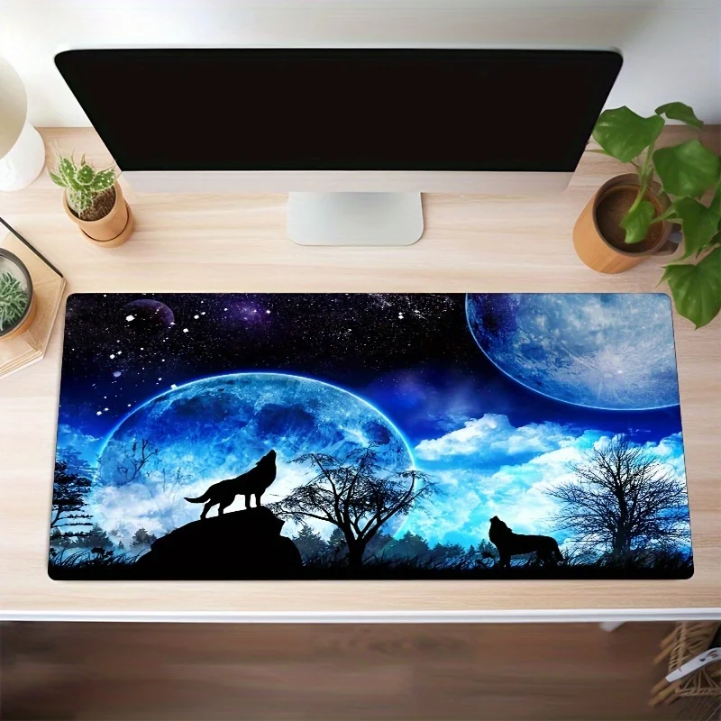 Night Painting Beautiful Night Moon Animal Roaring Wolf Mouse Pad Large Keyboard Pad Office Laptop Gaming Learning Accessories