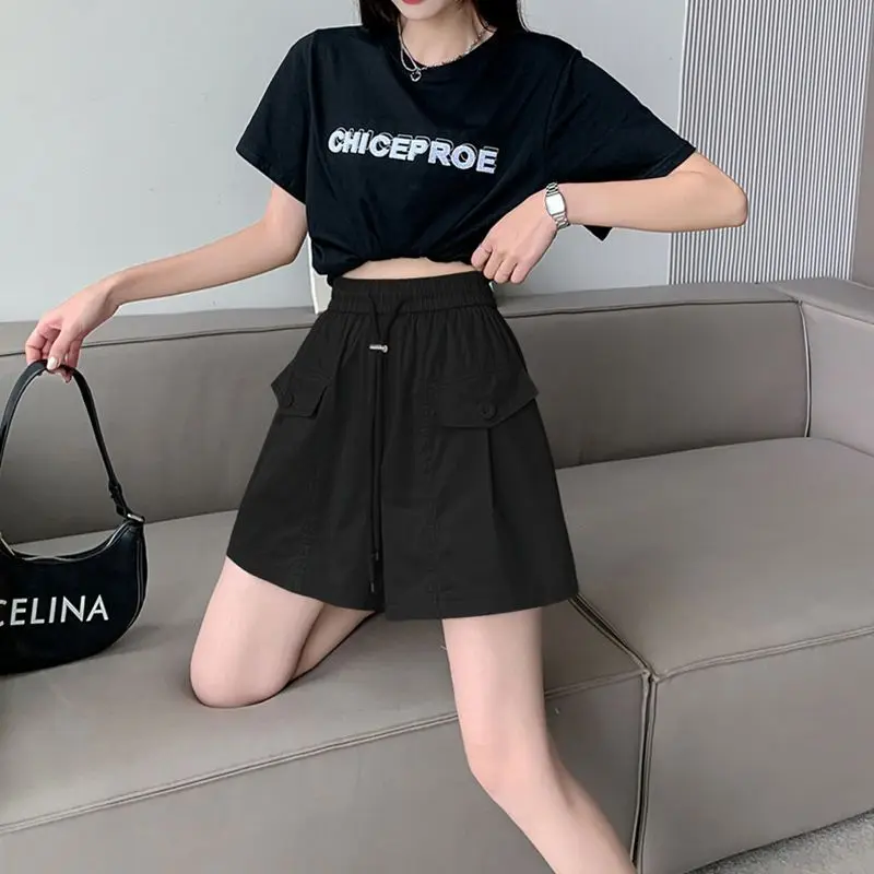 Pink Work Shorts for Women Loose Sports A-line Wide-leg Pants for Students Versatile Casual Pants