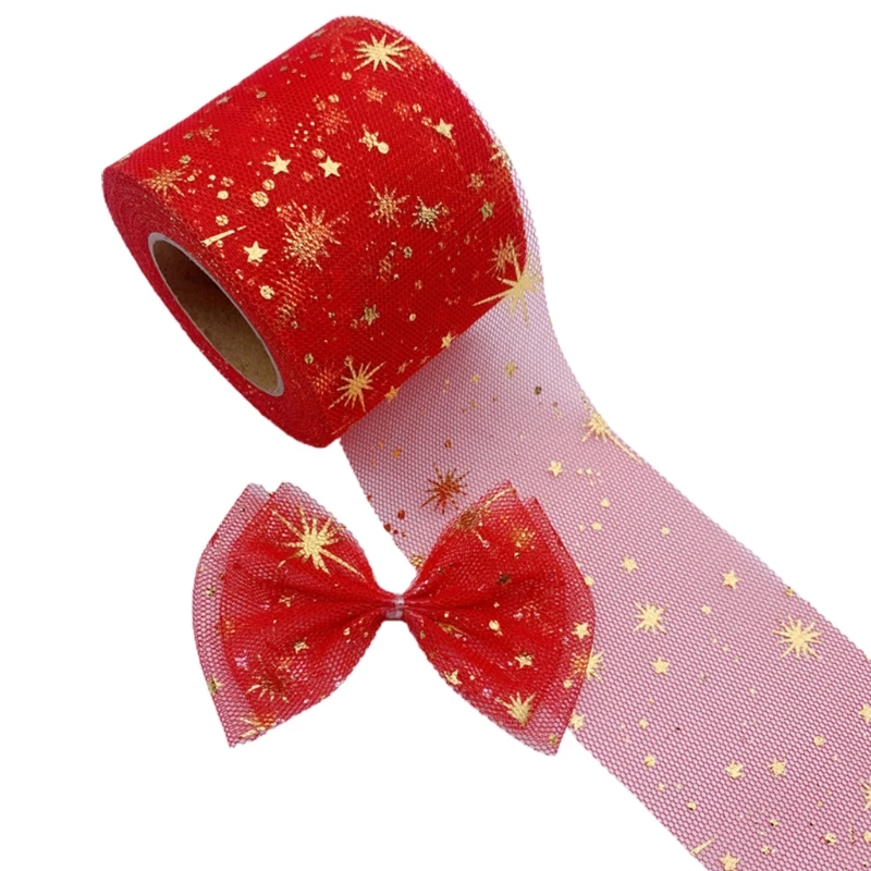 6cm Golden Star PatternTulle Rolls Crafting DIY Sewing Ribbon Multi Colors